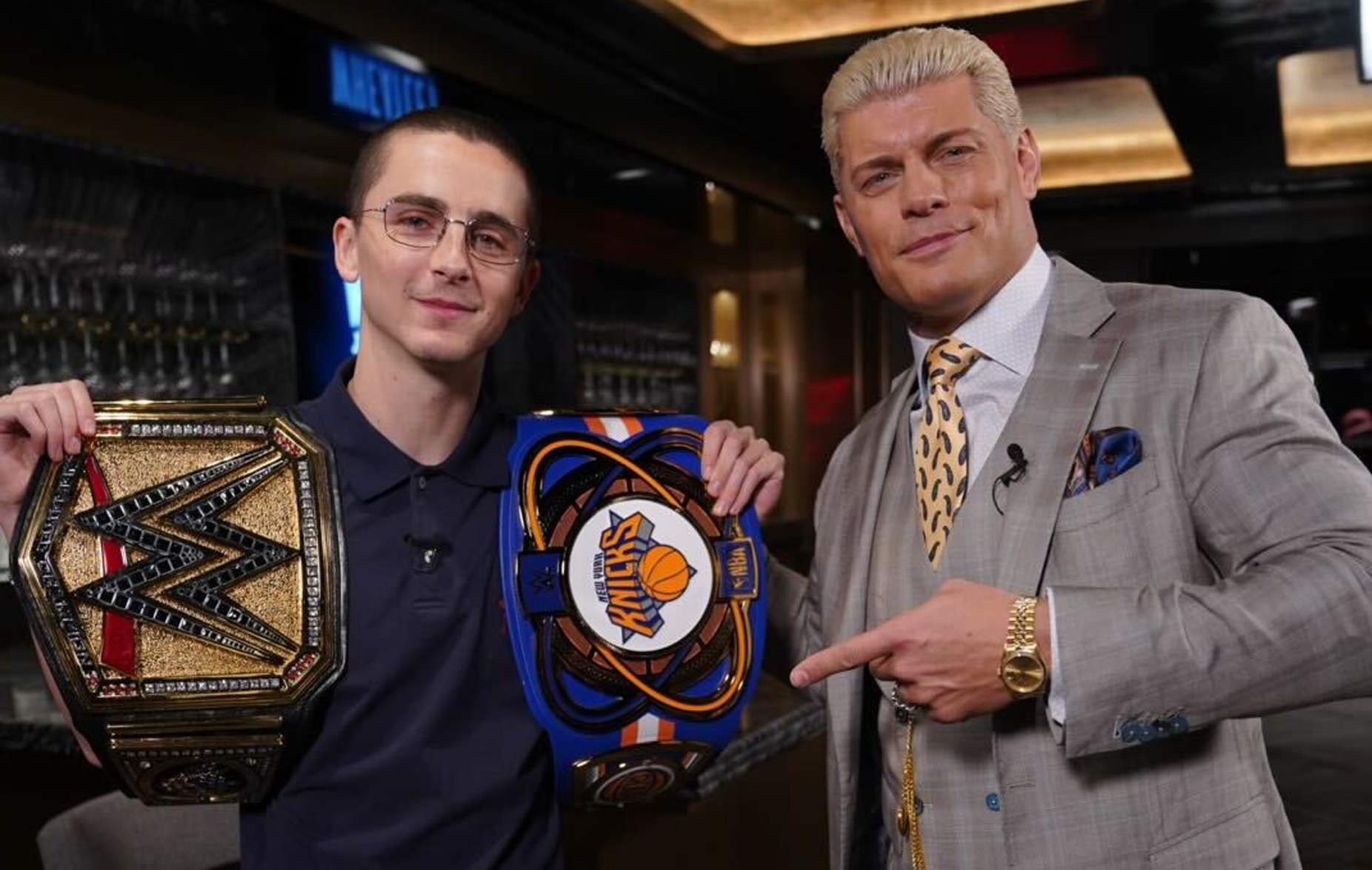 Timothee Chalamet and Cody Rhodes hang out